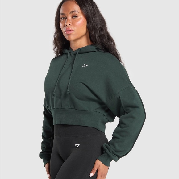 Gymshark Women’s Cropped Hoodie Size M Forest Logo On Back Oversized Gym NWOT - Picture 1 of 9